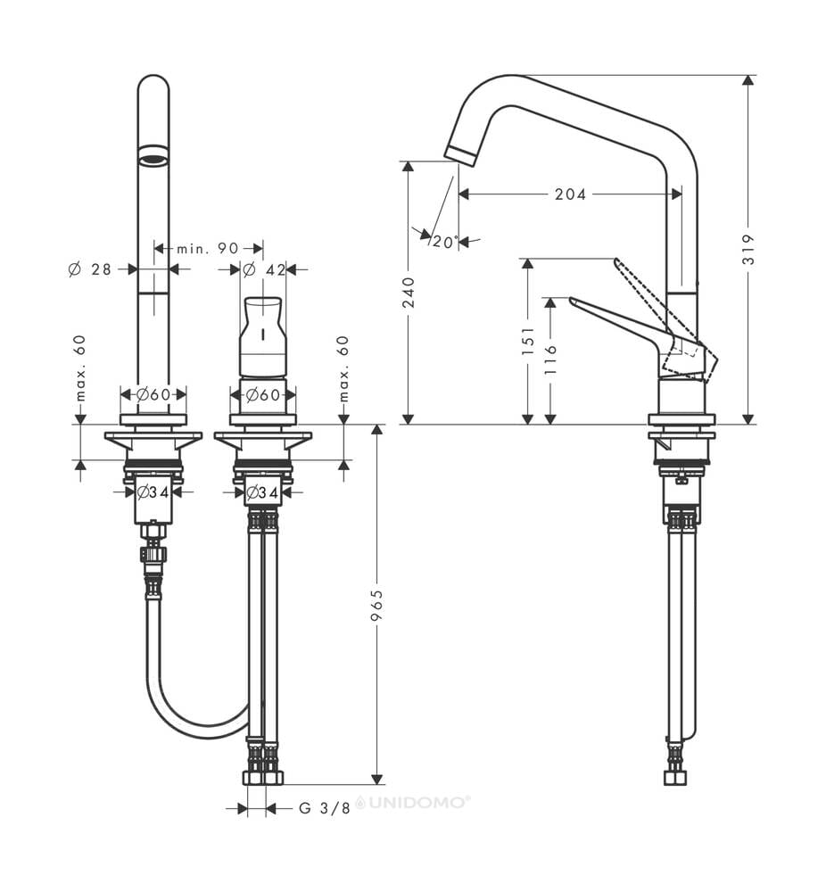 Hansgrohe Axor Citterio M 2-Loch Einhebel-Küchenmischer