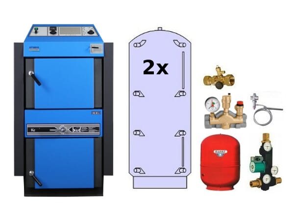 Atmos Kohlevergaser Paket KC2 mit 25 kW Kohlekessel KC 25 S, 2x Pufferspeicher PAP 800