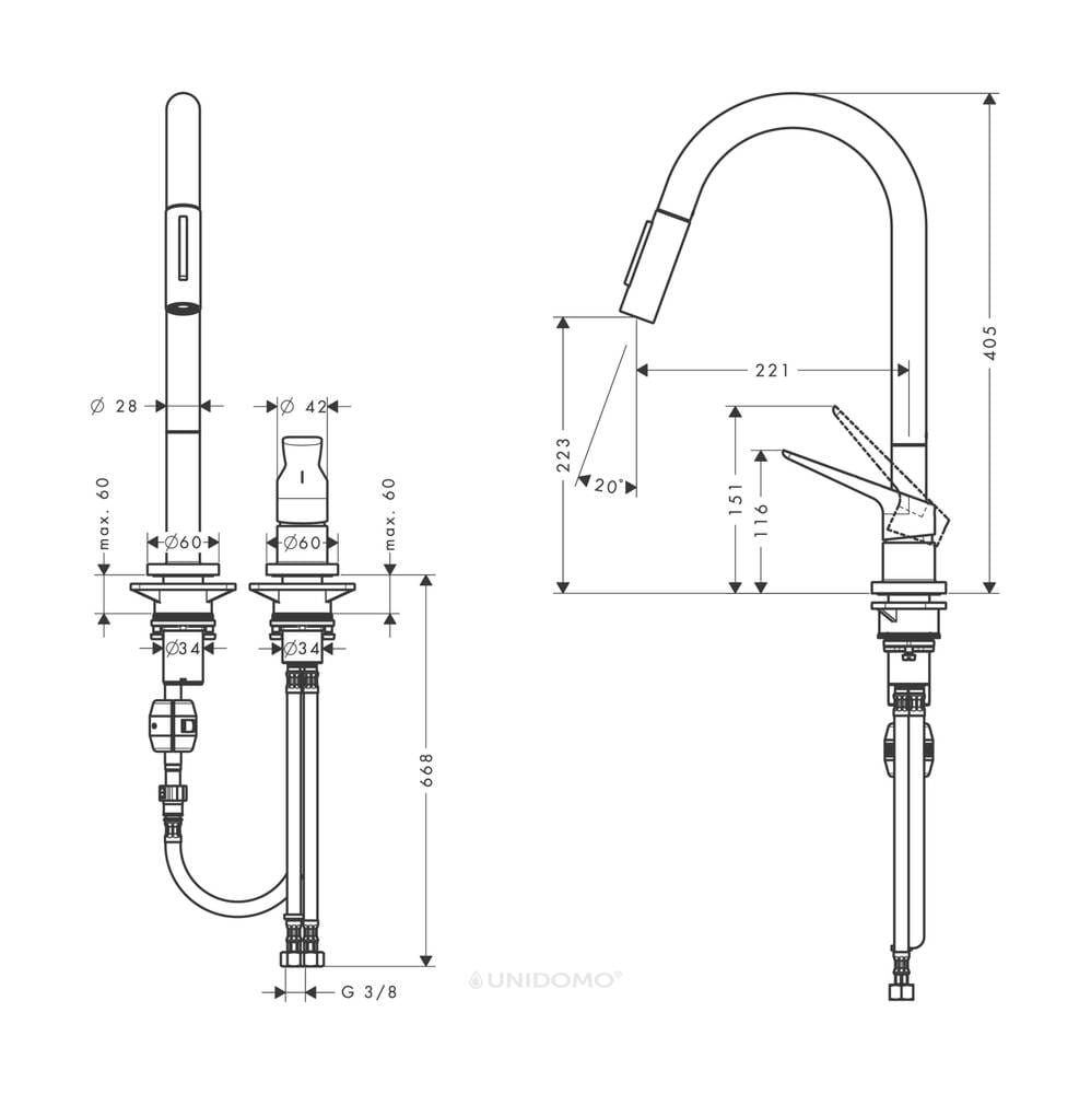 Hansgrohe Axor Citterio M 2-Loch Einhebel-Küchenarmatur mit Ausziehbrause