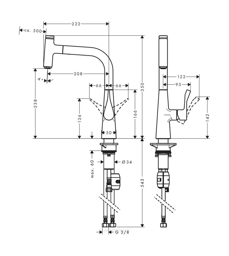 Hansgrohe Küchenarmatur Metris Select 240 edelstahl-optik mit Ausziehauslauf
