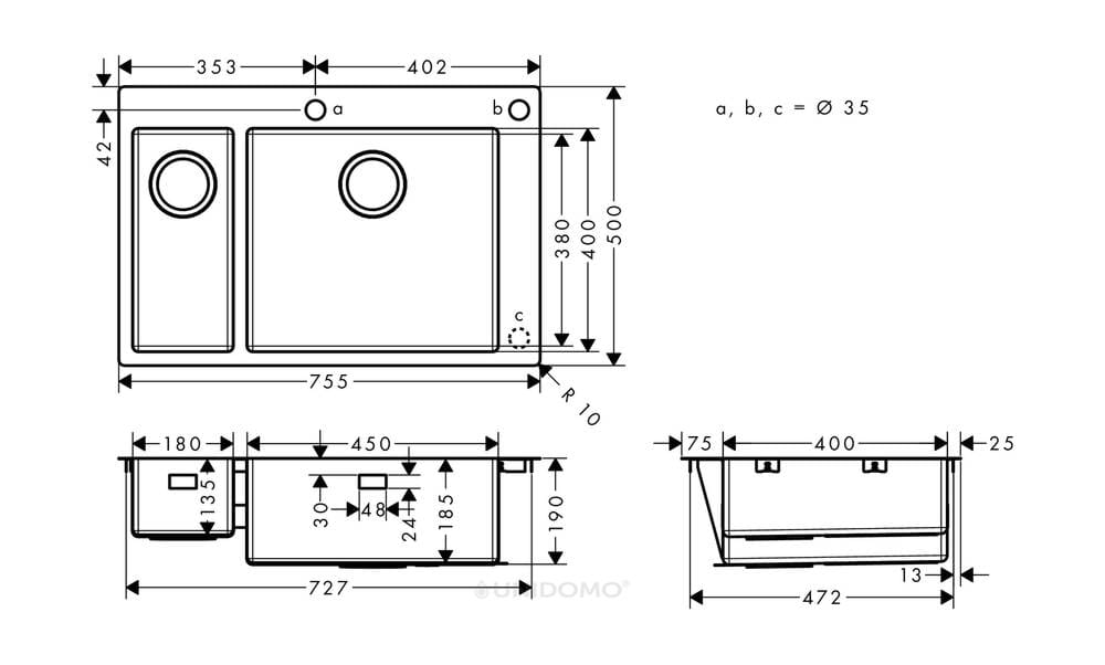 Hansgrohe Edelstahl Einbau Küchenspüle 180×450 S712-F655